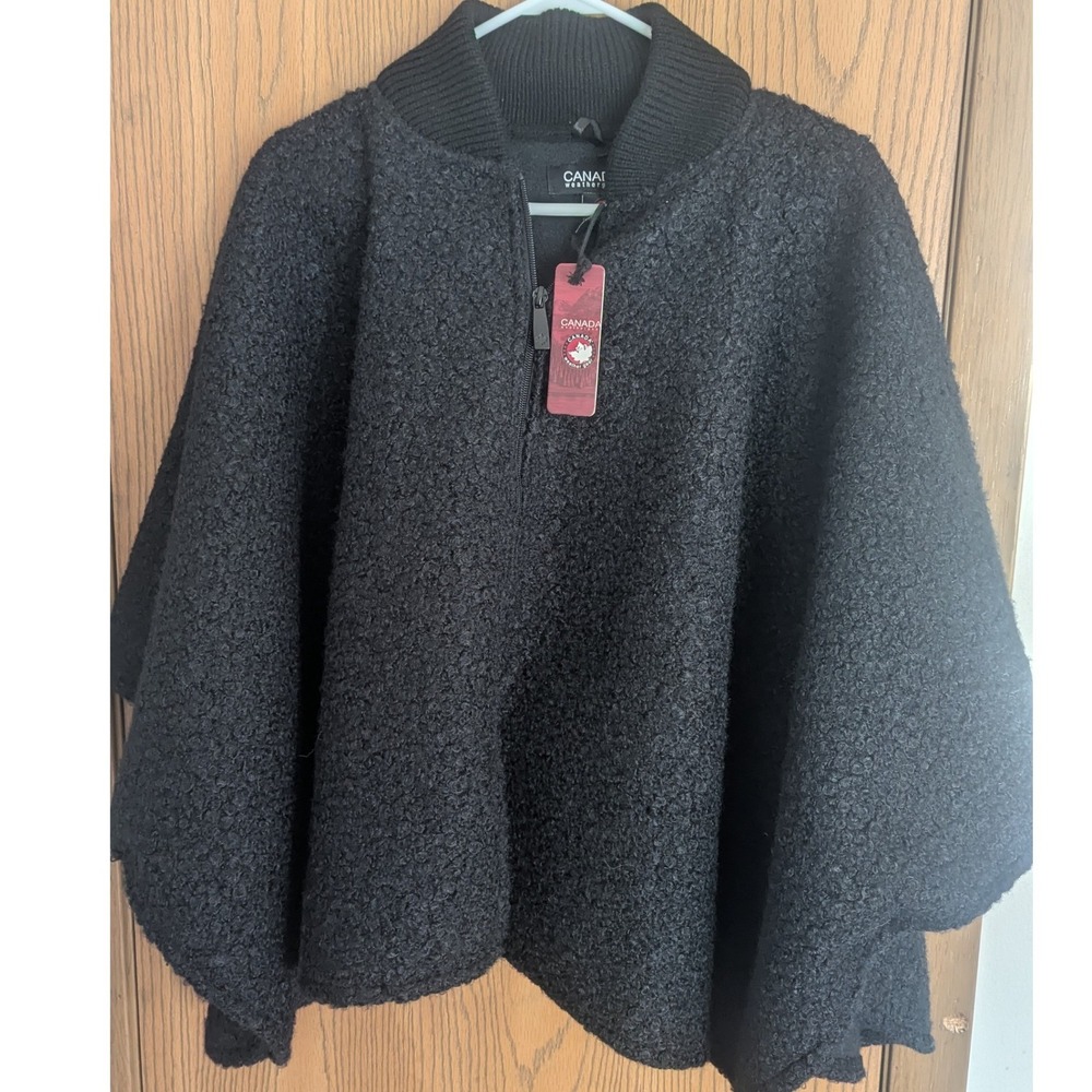 NWT Canada Weathergear  Sherpa Fleece Half Zip Poncho Charcoal Black Women's OS